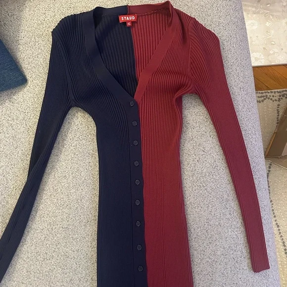 STAUD Red and Blue Long Sleeve Dress - Picture 2 of 4